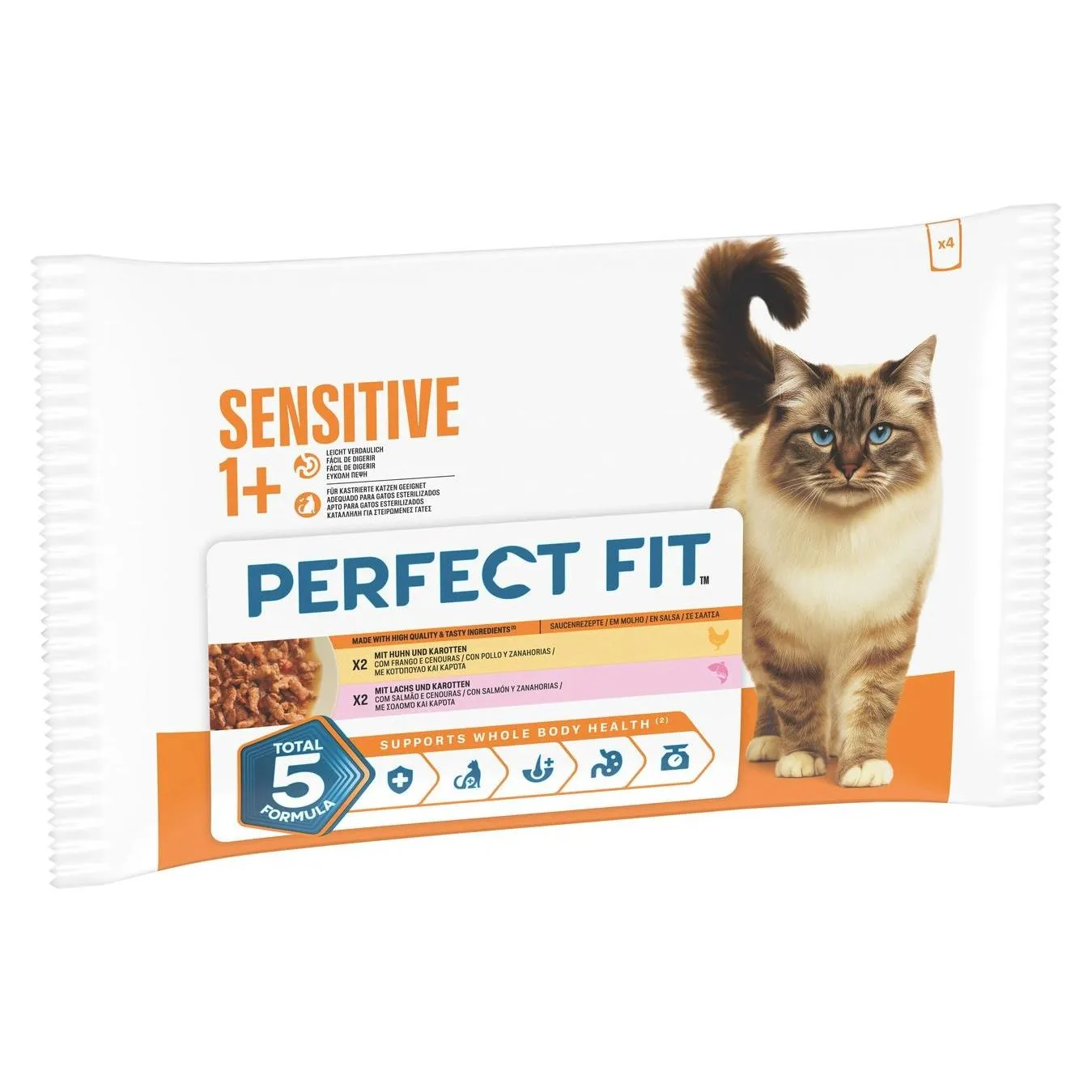 Perfect Fit Nassfutter Sensitive 1+ Huhn & Lachs Sauce 4 x 85g