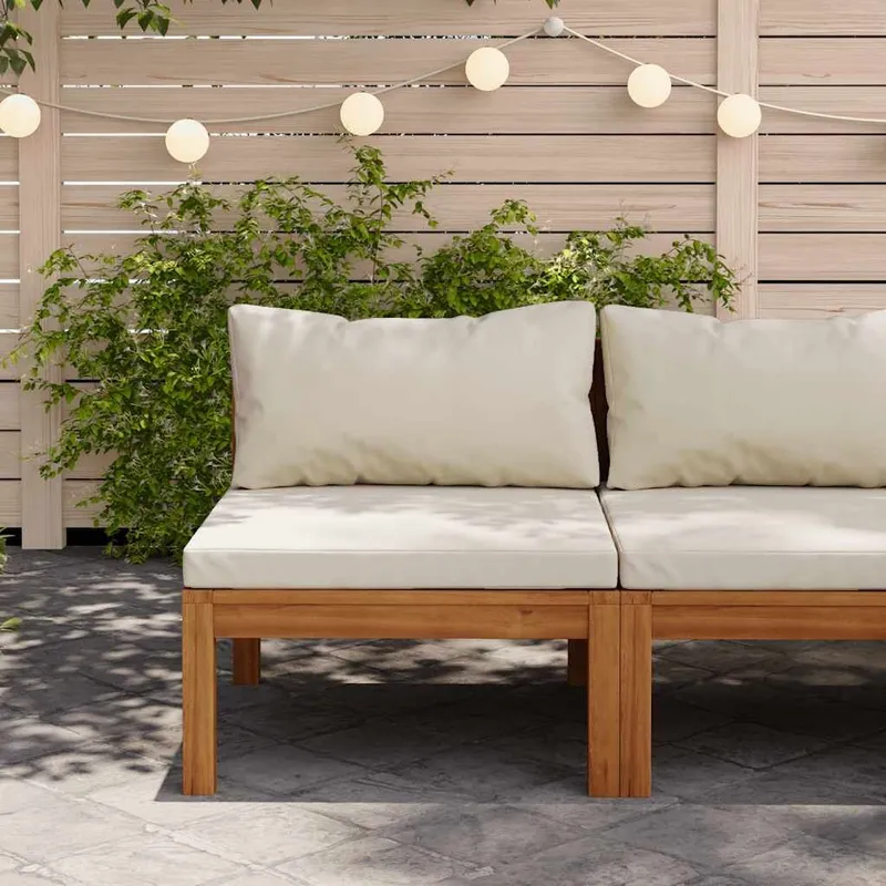Modulares Mitteldivano con Cremeweißen cuscini legno di acacia
