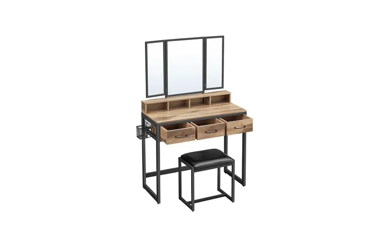 VASAGLE Schminktisch with Hocker and Spiegel Vintage brown/black