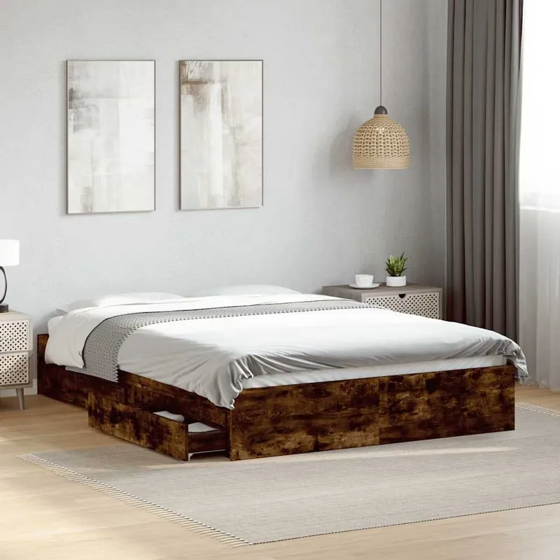 Bettgestell mit Schubladen Räuchereiche 135x190cm Holzwerkstoff