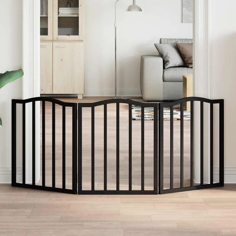 Barrière pour chien pliable 3 panneaux noir bois de peuplier