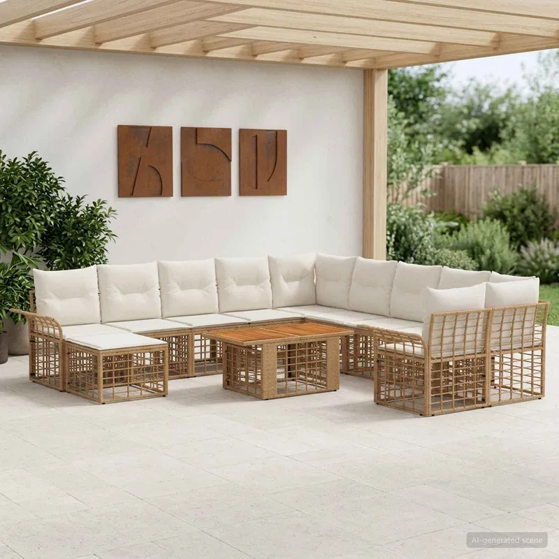 set divano da giardino 12 pz. naturale e Cremweiß polyrattan