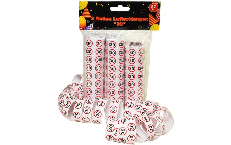 Trendcompany Luftschlangen 30. Geburtstag 3 Rollen, 27 pieces