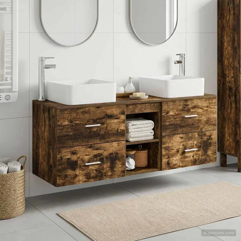 Badezimmerschrank-Set 3 stk. Geräucherte Eiche