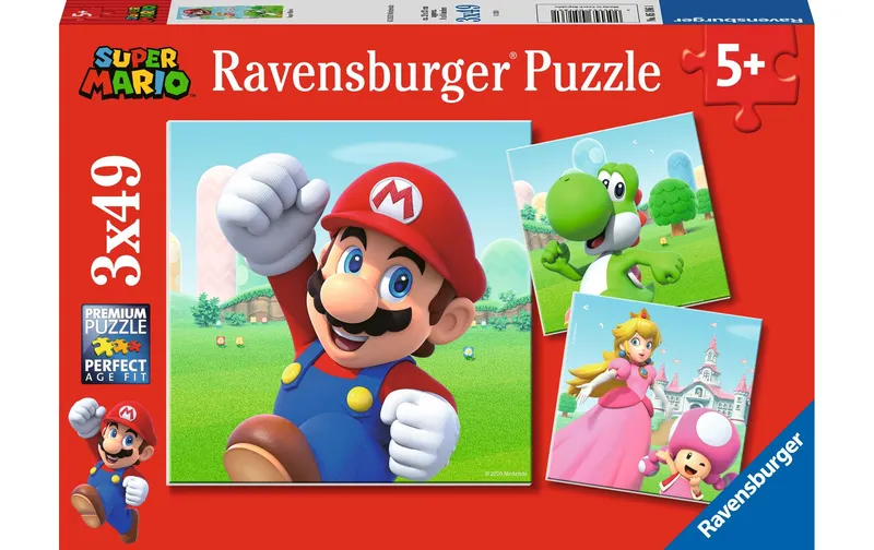 Ravensburger Puzzle Super Mario 3 x 49 Teile, con Mini-Postern