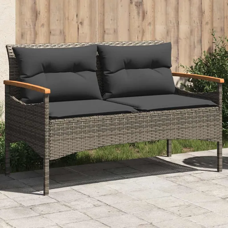 Gartenbank mit Kissen 116x62,5x74 cm grigio Poly Rattan