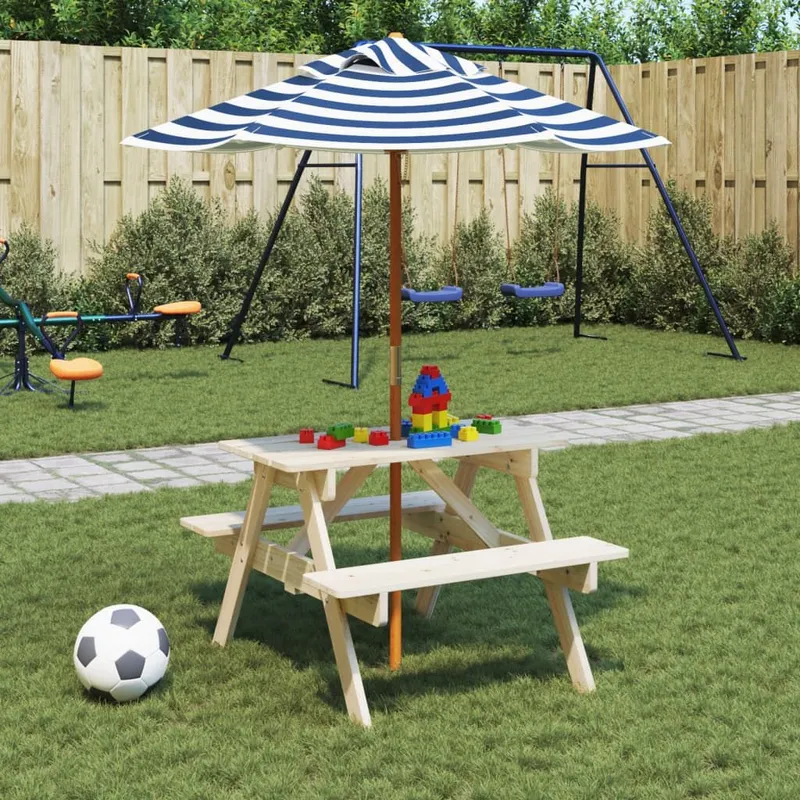 Picknicktisch per 4 bambini con Sonnenschirm legno massiccio Tanne