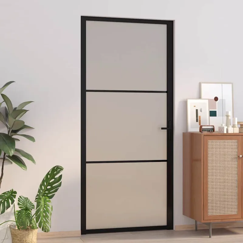 Porte intérieure 93x201,5 cm Noir Verre mat et aluminium