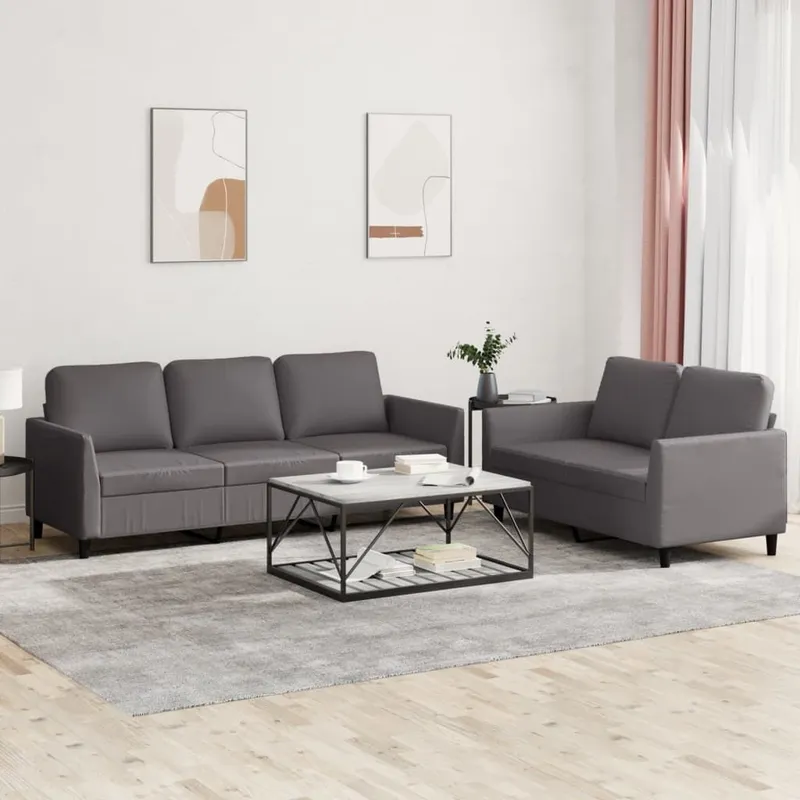 2-tlg. Sofagarnitur mit Kissen grigio Kunstleder
