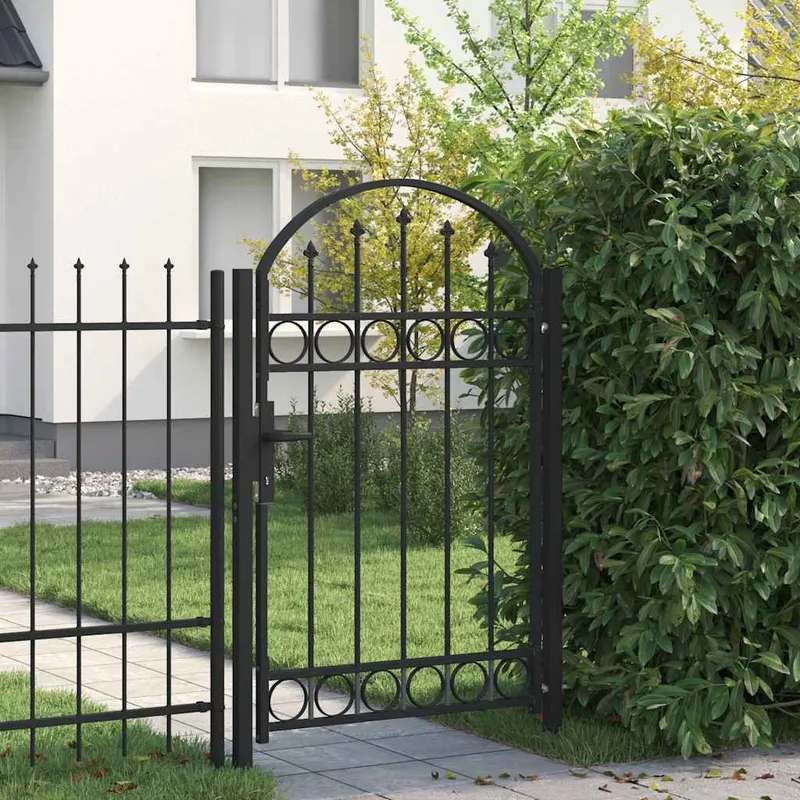 Gartentor ASSEN mit Bogenabschluss Stahl 102 x 150 cm Schwarz