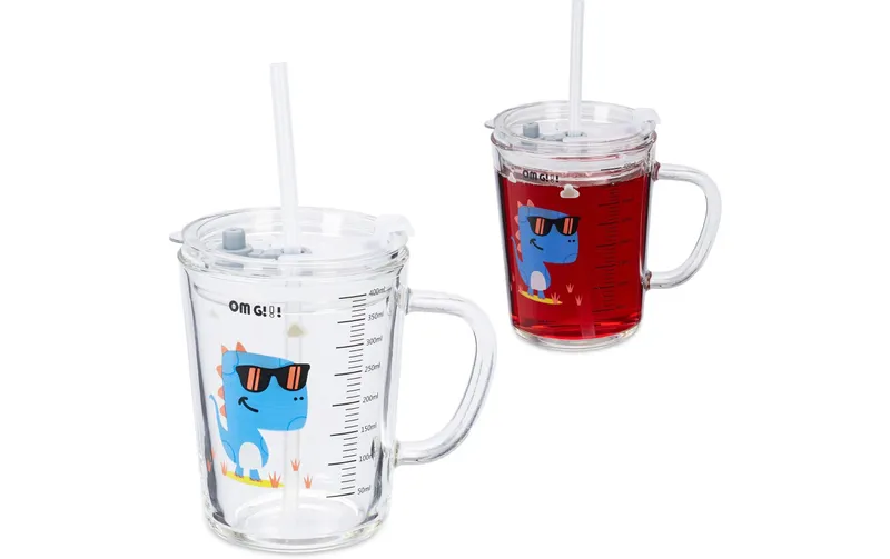 relaxdays Kindertrinkglas Dino 2 Stück, 400 ml