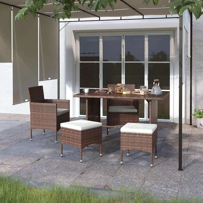 4 pz. Gartenstuhl e Hocker Set Poly Rattan marrone