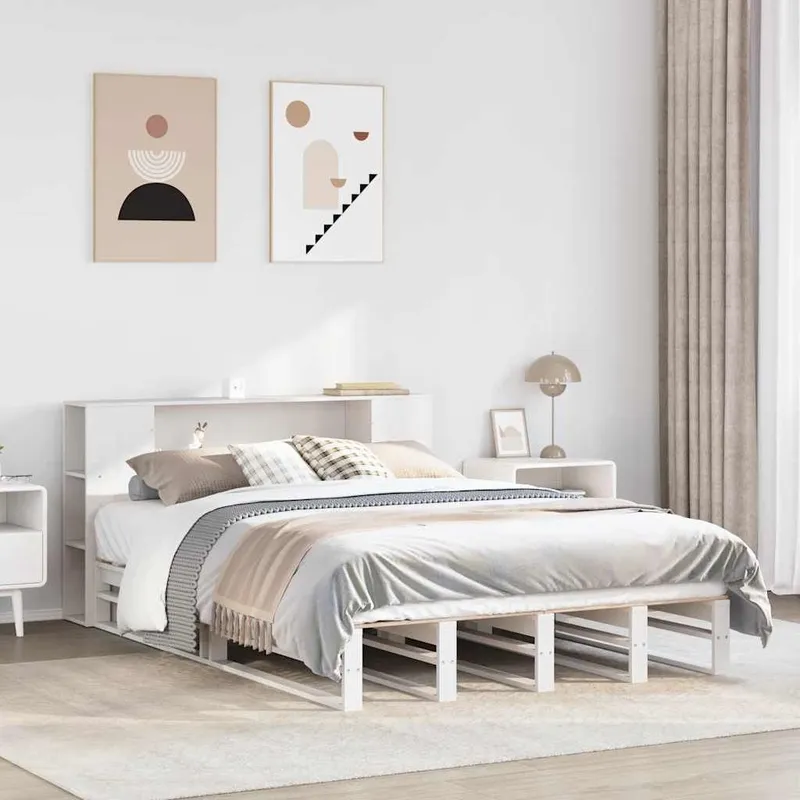 letto in legno massiccio con scaffale senza materasso bianco 160x200 cm