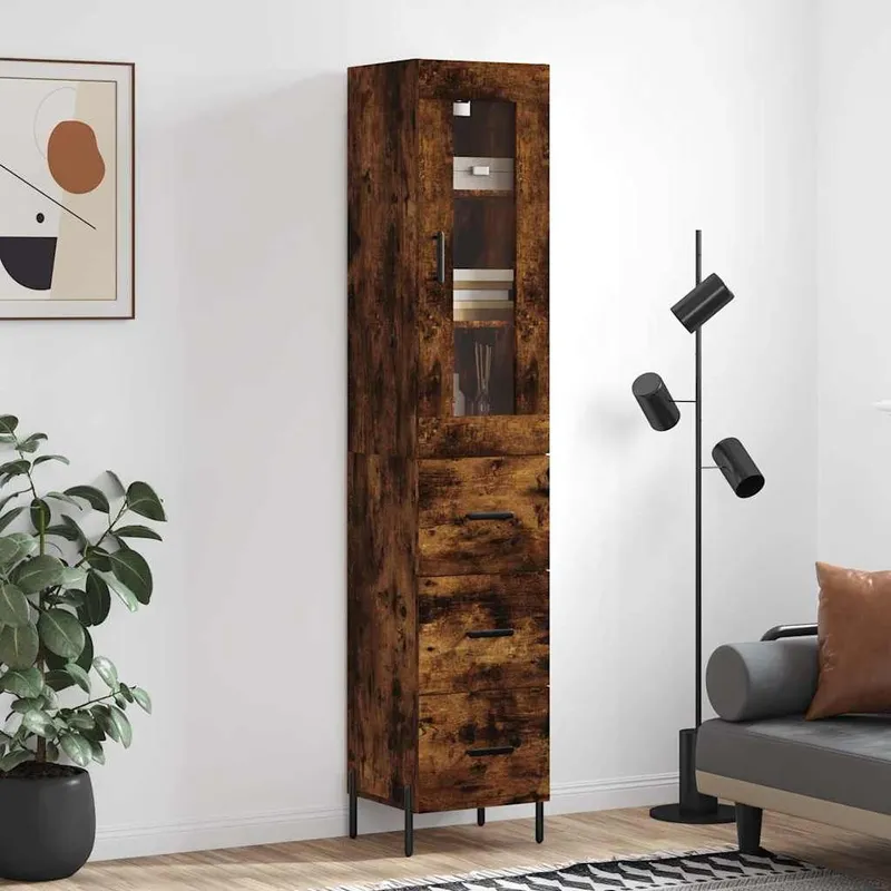 Highboard Räuchereiche 34,5x34x180 cm engineered wood