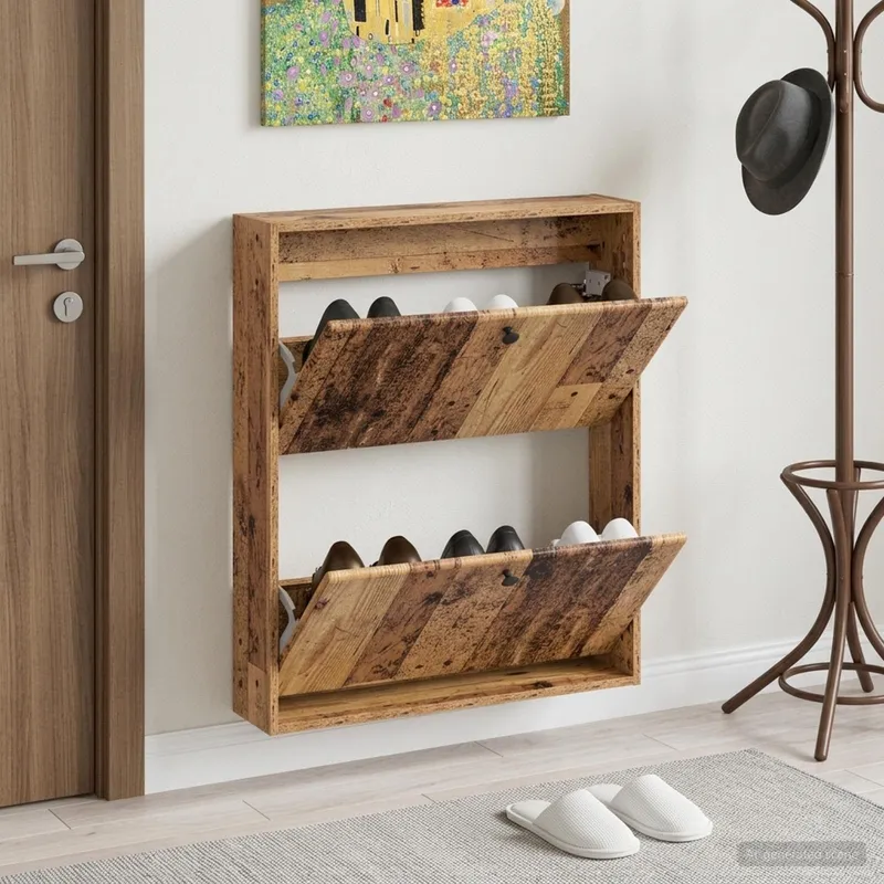 Cabinet à chaussures mural BREDA 71 x 17 x 86 cm Bois ancien