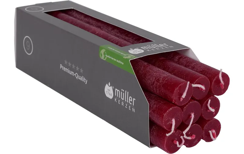 müller Kerzen Stabkerze Polar 25 cm x 2.2 cm, Weinrot, 9 pezzi, Weinrot