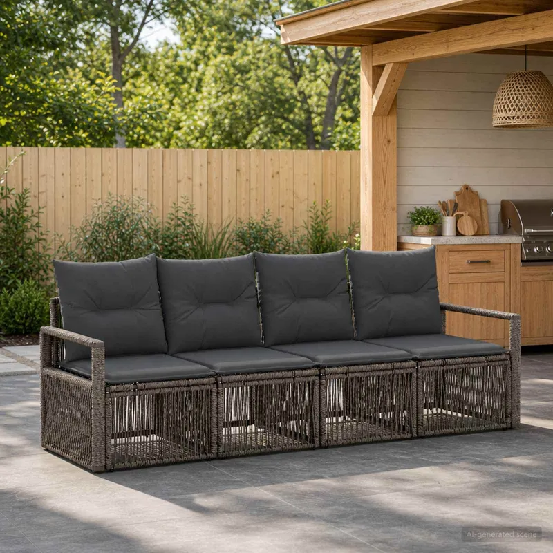 Gartensofa-set 4 stk. Grau Poly-Rattan