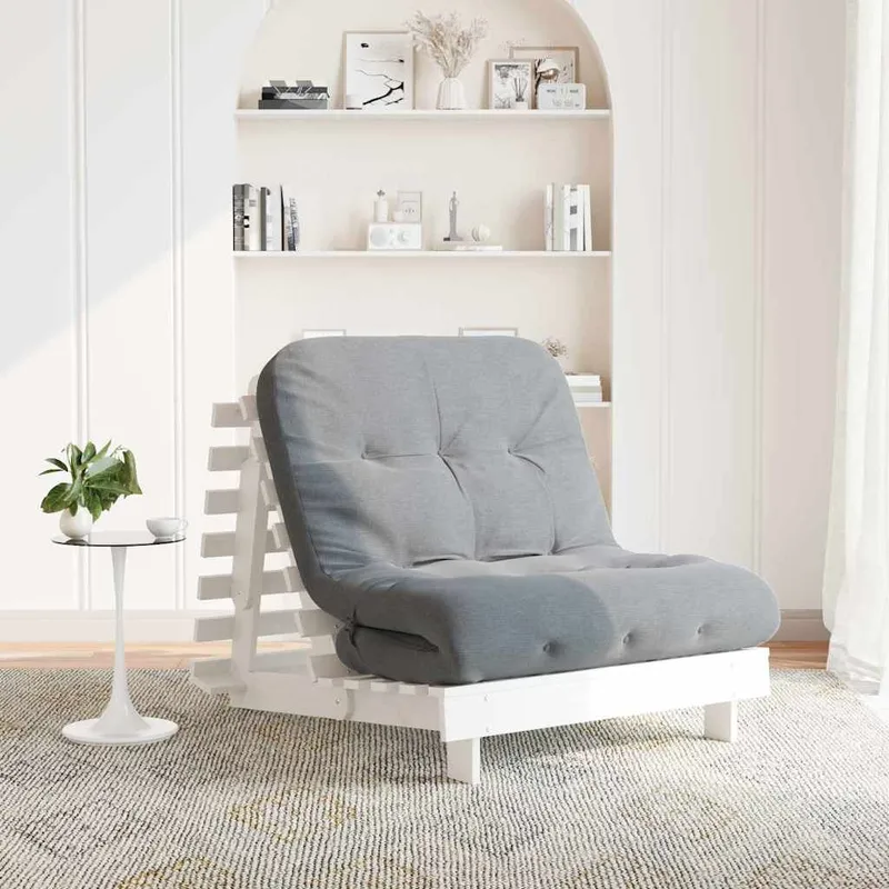 Futon Schlafsofa mit Matratze Weiß 80x206x11 Massivholz Kiefer