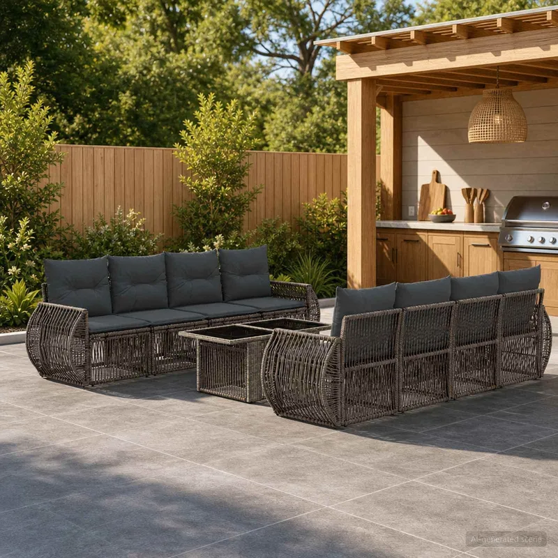 set divano da giardino 9 pz. grigio e grigio scuro polyrattan
