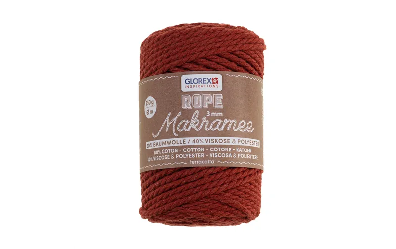 Glorex Wolle Makramee Rope gedreht 63 m x 3 mm, 250g, Teracotta