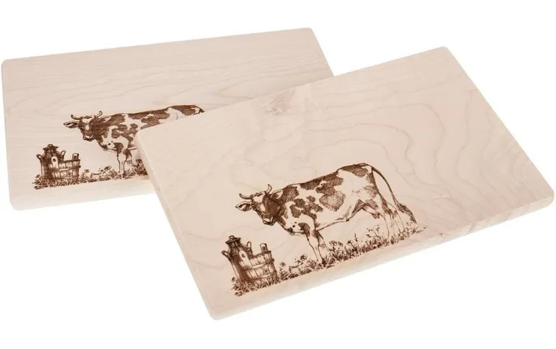 tagliere creanorm FSC noce intagliato vacca su prato, 26 x 15 cm