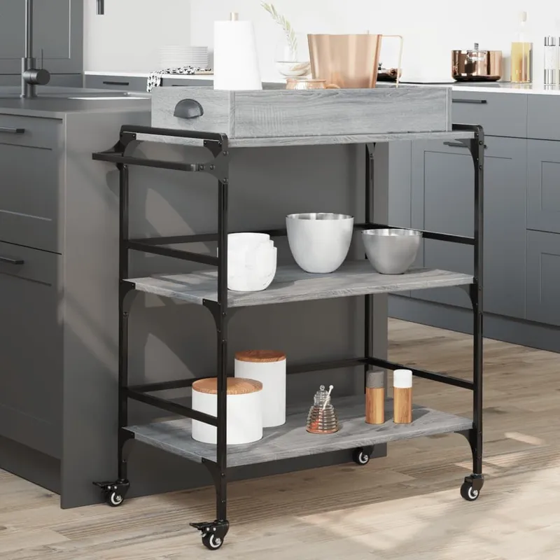Chariot de cuisine sonoma gris 81,5x41x92,5cm bois d'ingénierie