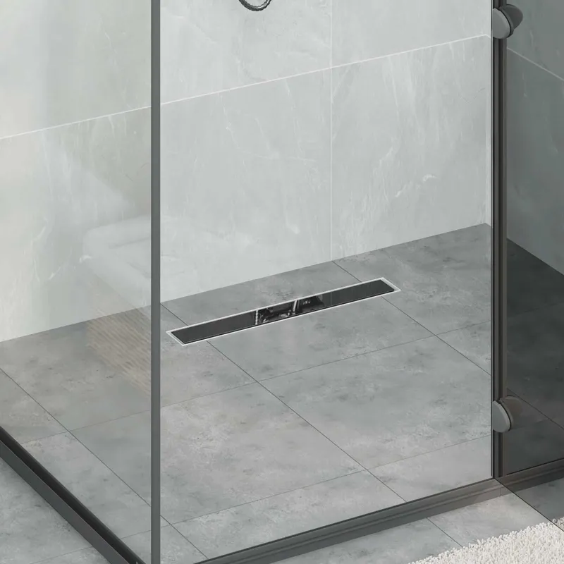 Duschabfluss mit Glasabdeckung Schwarz 50 cm Edelstahl 304