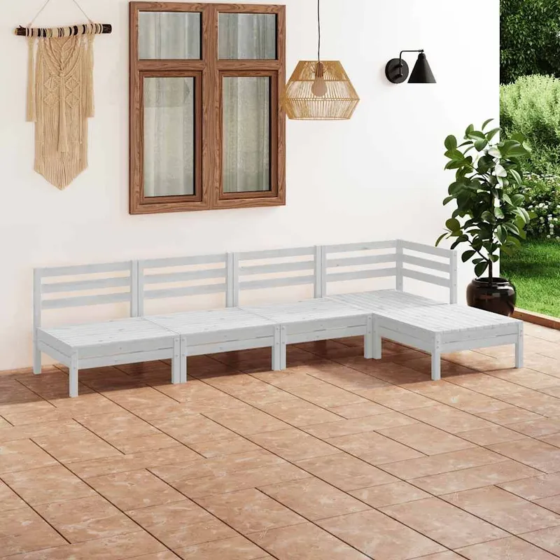 Salon de jardin 5 pcs Bois de pin massif Blanc