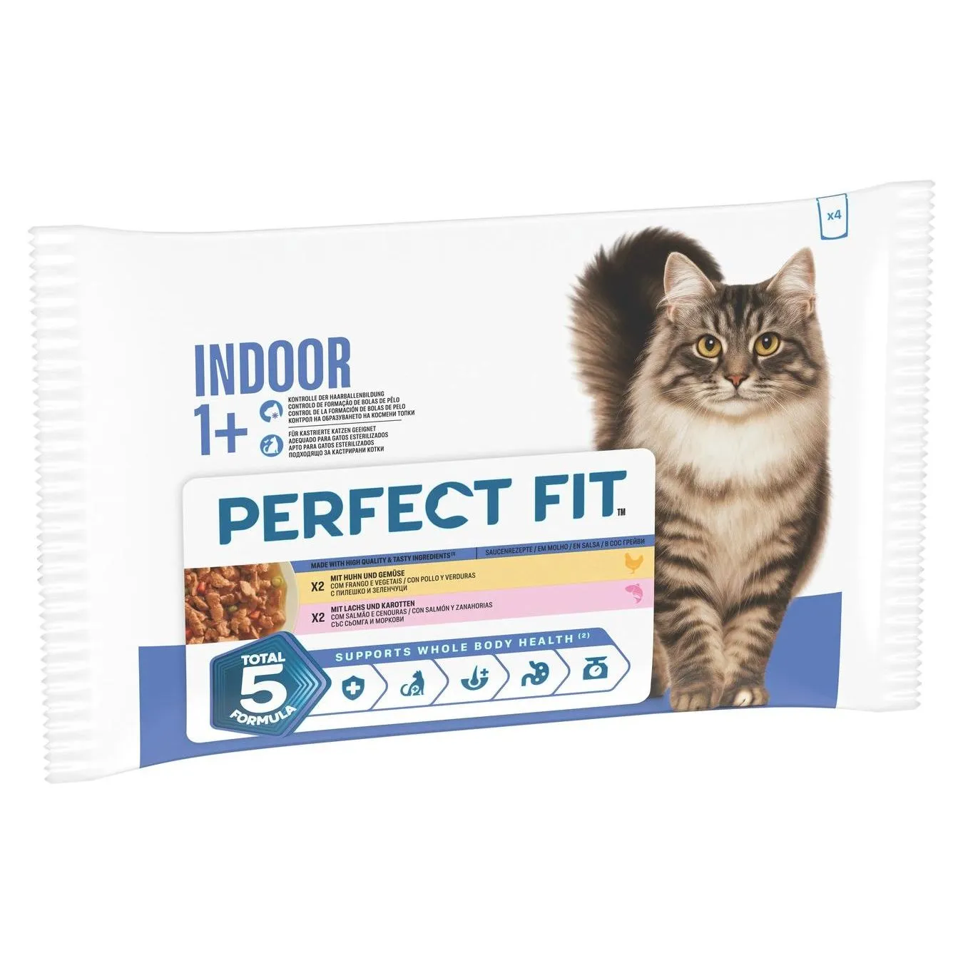 Perfect Fit Nassfutter Indoor 1+ Huhn & Lachs Sauce 4 x 85 g
