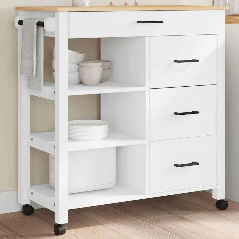 Chariot de cuisine MONZA 84x40x88,5 cm bois massif de pin