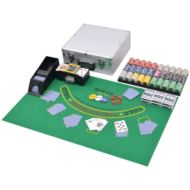 Kombiniertes Poker/Blackjack Set with 600 Laserchips aluminium
