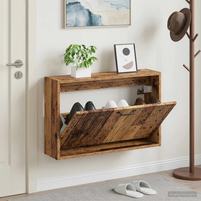 Wandmontierter Schuhschrank HAARLEM 71 x 17 x 43 cm Altholz