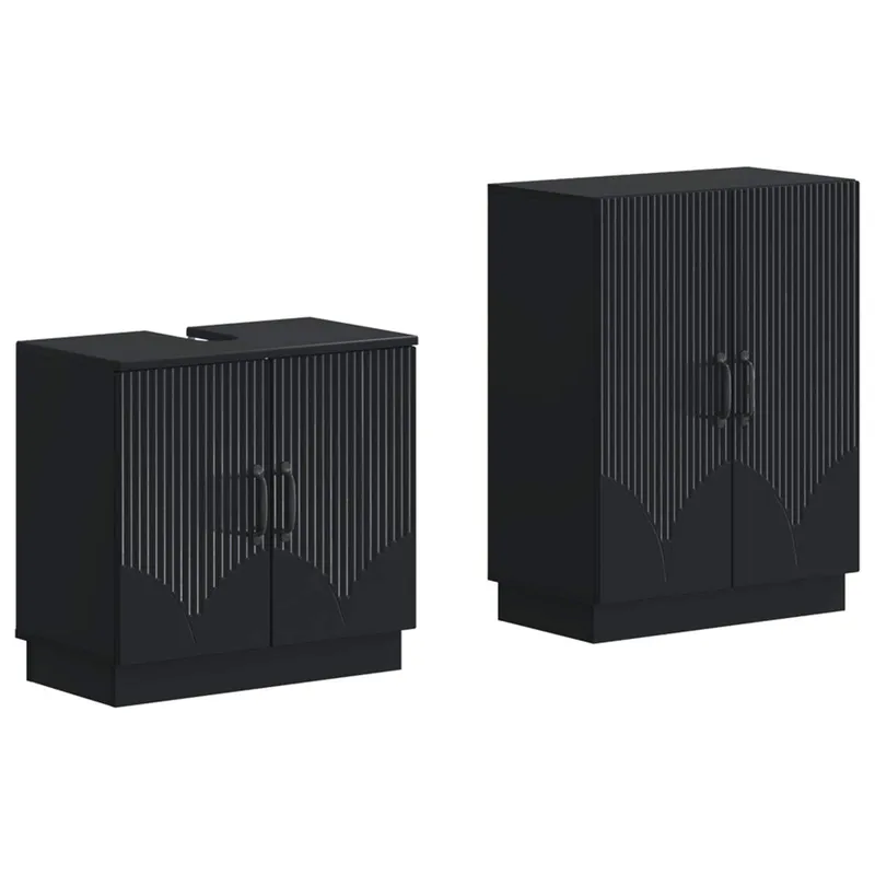 2-teiliges Badezimmer Schrank Set HOORN nero derivato del legno