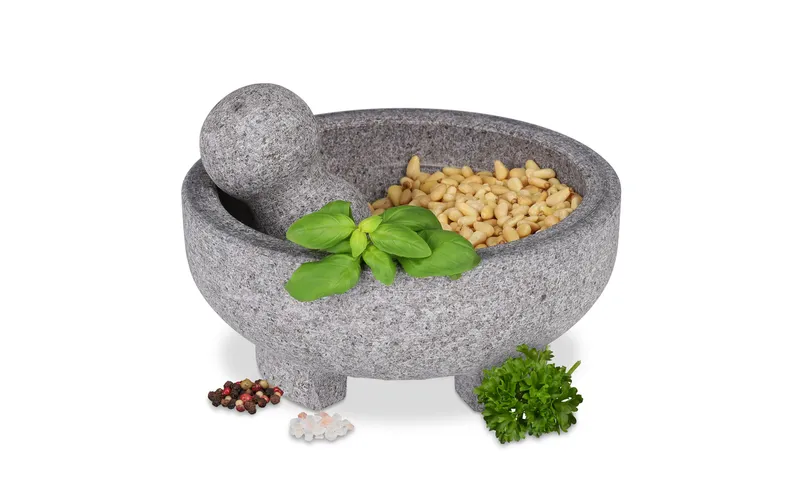 relaxdays Mörser mit Stössel 20 cm, Granit