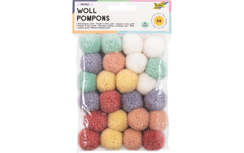 Folia Woll-Pompons PASTELL Woll-Pompons Pastell 24 pieces 3 cm