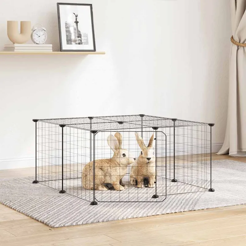 Cage animaux de compagnie à 12 panneaux et porte Noir 70x70x35 cm