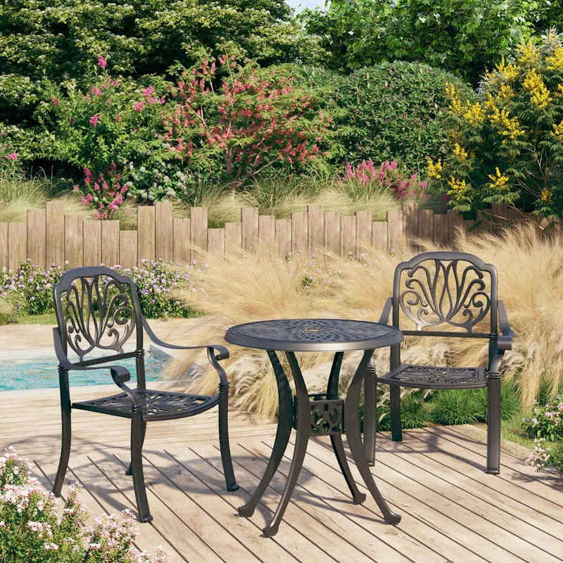 3-tlg. Bistro-Set Aluminiumguss Schwarz