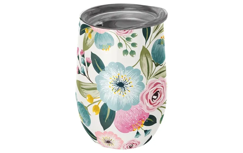 BioLoco Thermobecher Office-Pastel flowers 420 ml, bleu/Rosa