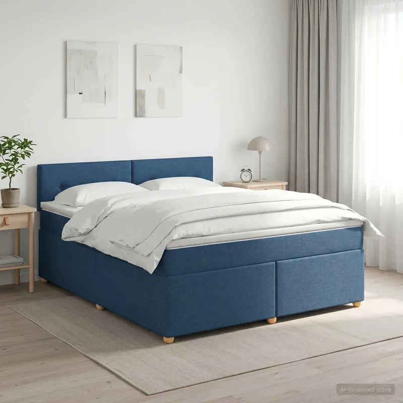 box spring bed with mattress with headboard blue 160 x 200 cm fabric