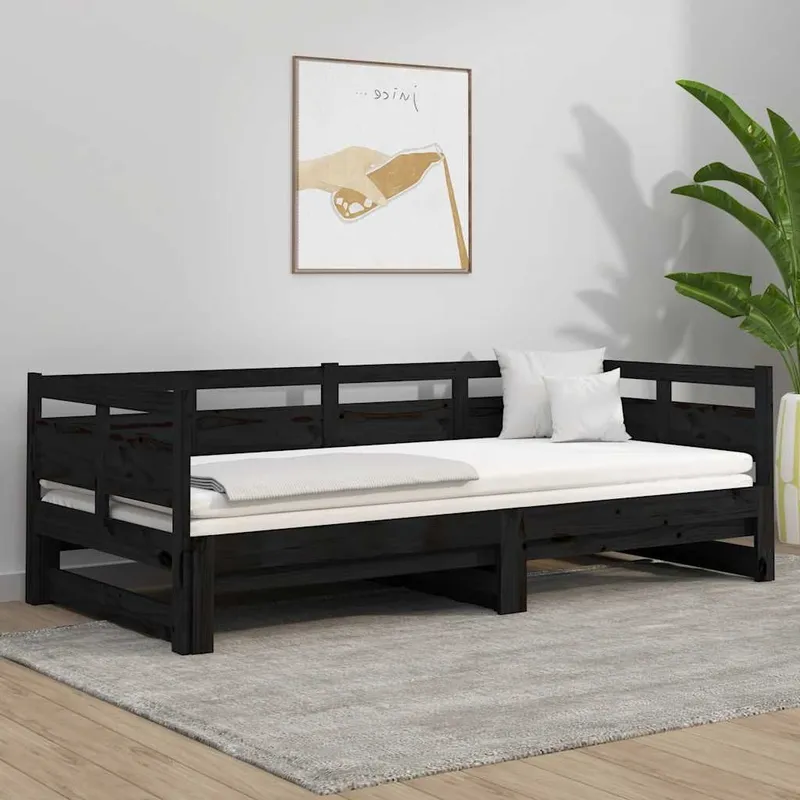 Tagesbett Ausziehbar nero legno massiccio pino 2x(90x190) cm
