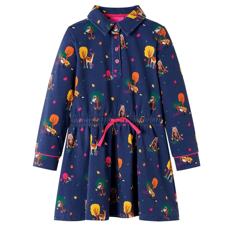 Robe enfants manches longues et cordon bleu marine 140