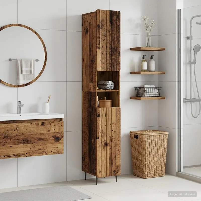 Badezimmerschrank mit offenem Regal ZWOLLE Altholz