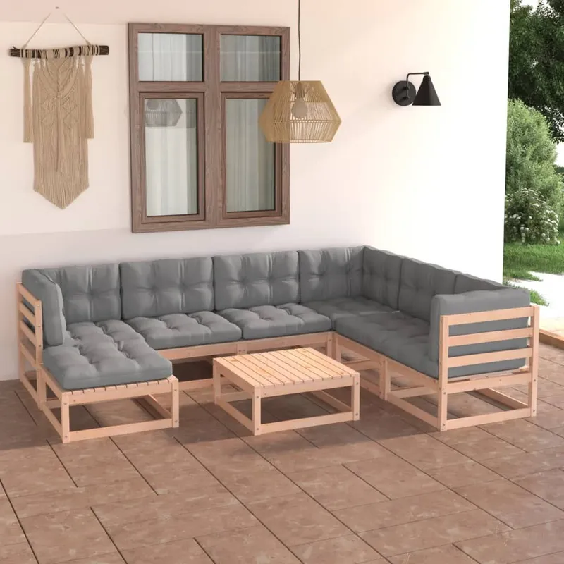 8-tlg. Garten-Lounge-Set mit Kissen legno massiccio pino