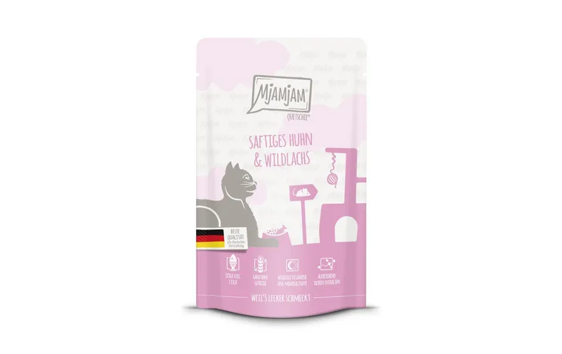 Mjamjam Nassfutter Quetschie Huhn & Wildlachs, 125 g
