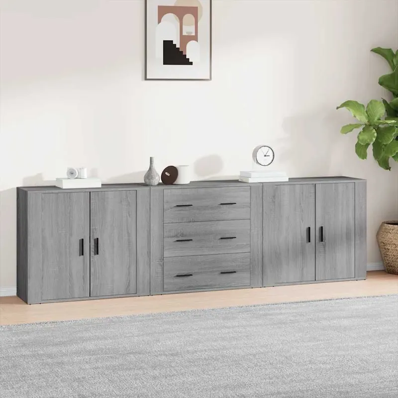 Sideboards 3 Stk. grigio Sonoma derivato del legno
