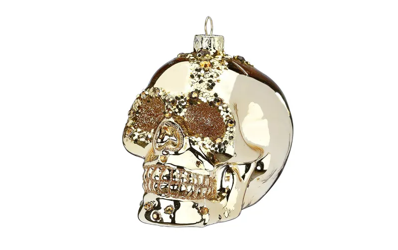 INGES CHRISTMAS DECOR Weihnachtskugel Totenkopf 9 cm, 2 Stück, Gold