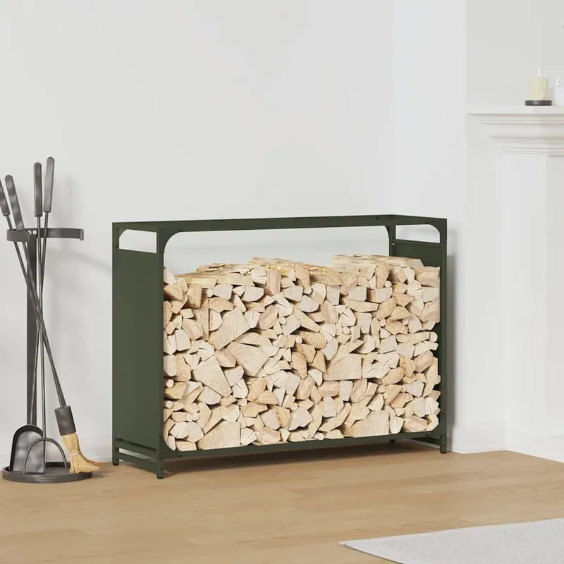 Brennholzregal Olivgrün 90x28x65 cm Kaltgewalzter Stahl