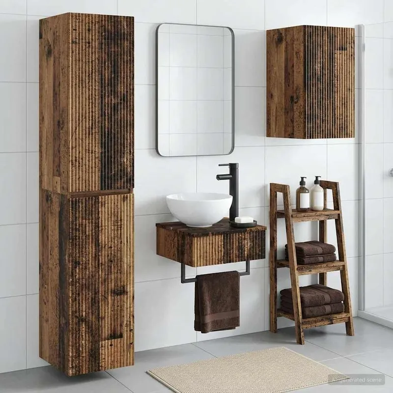 Badezimmermöbel-Set 3 stk. Altholz 33 x 34,5 x 160 cm