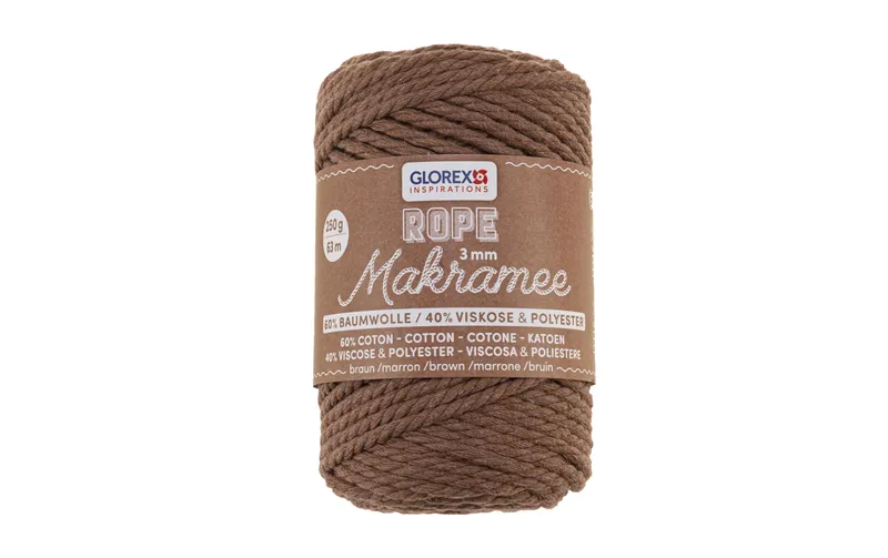 Glorex Wolle Makramee Rope gedreht 63 m x 3 mm, 250g, marrone