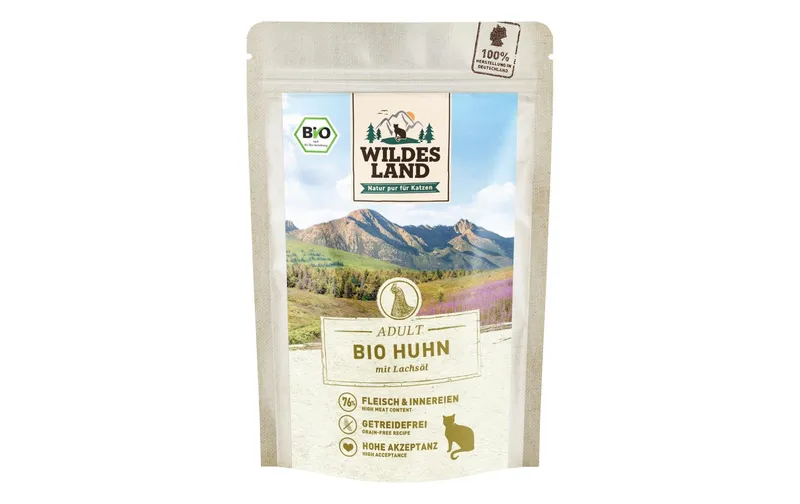 Wildes Land Nassfutter Adult BIO Huhn PUR m. Lachsöl 85 g